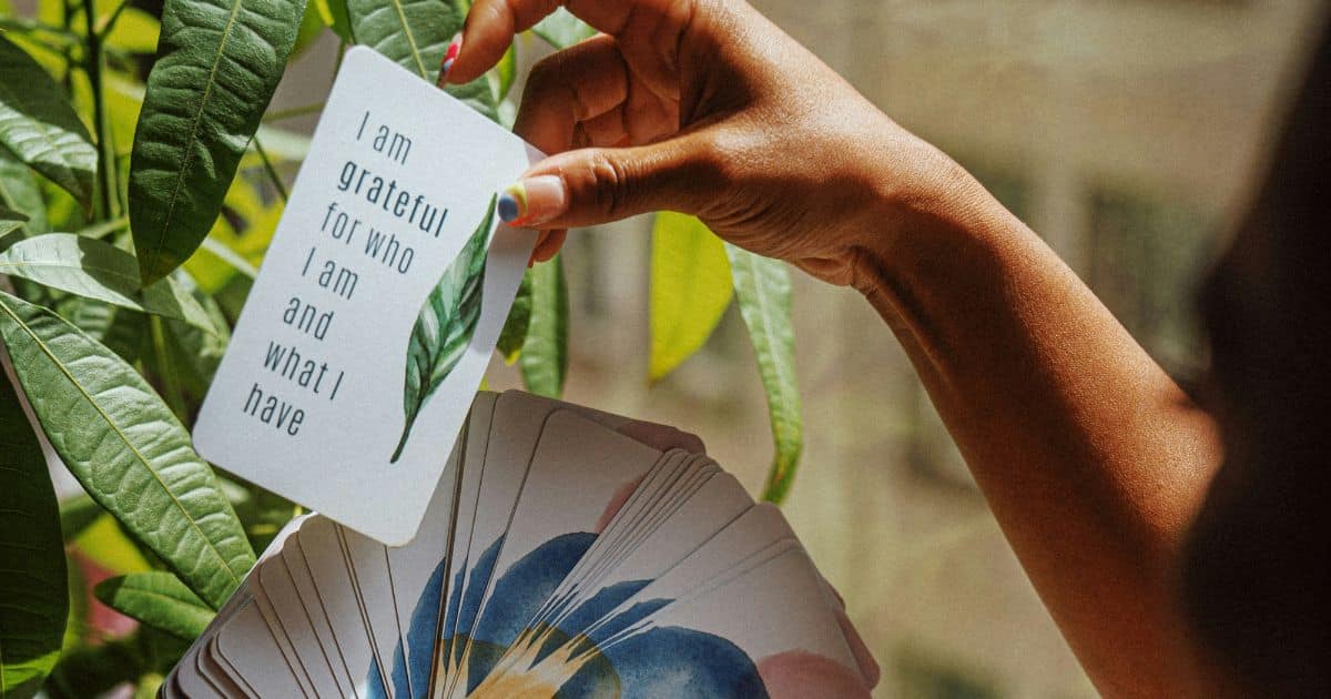 deck of affirmation cards with one selected