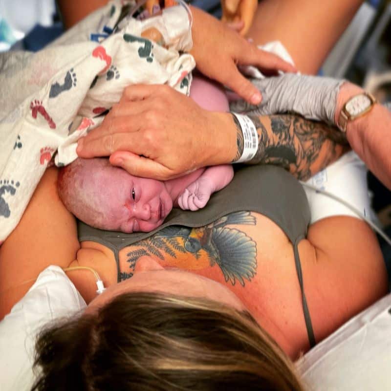 New Salt Lake City mom after giving birth with baby on chest
