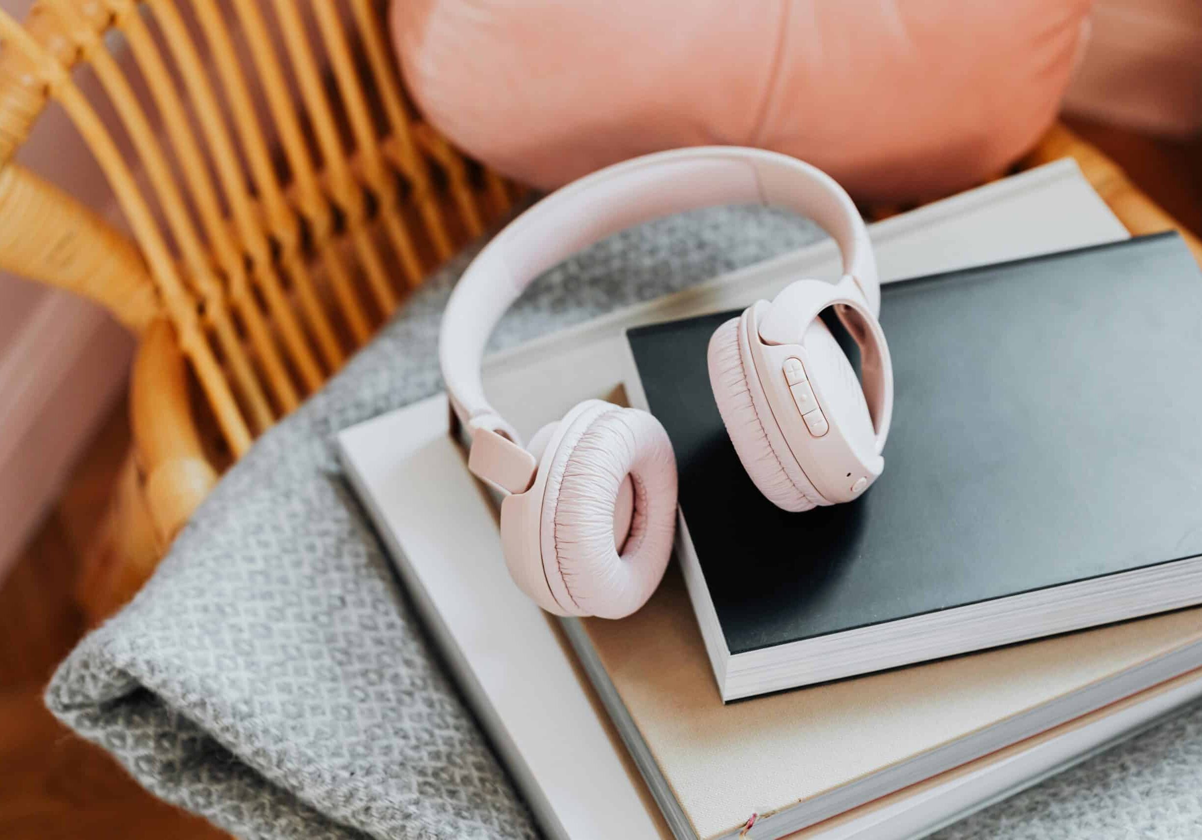 headphones and books